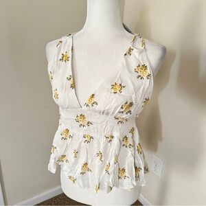Forever 21 Yellow Floral Peplum Top – Size Small (NWT)